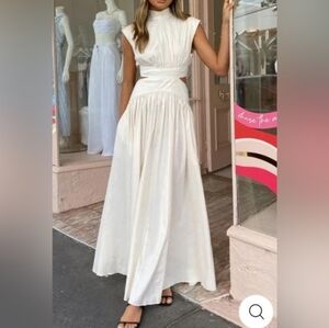Micas NWT White Mock Neck Cut Out Ruched Maxi Dress